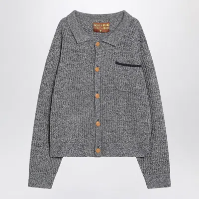 Brain Dead Ribbed-knit Button Cardigan In Gray