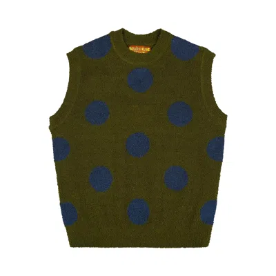 Pre-owned Brain Dead Teddy Fur Dot Knit Sweater Vest 'olive' In Green