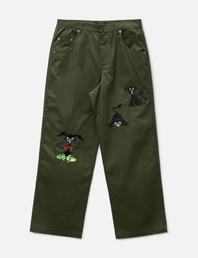 Brain Dead Twisted Snout Embroidered Pants In Green