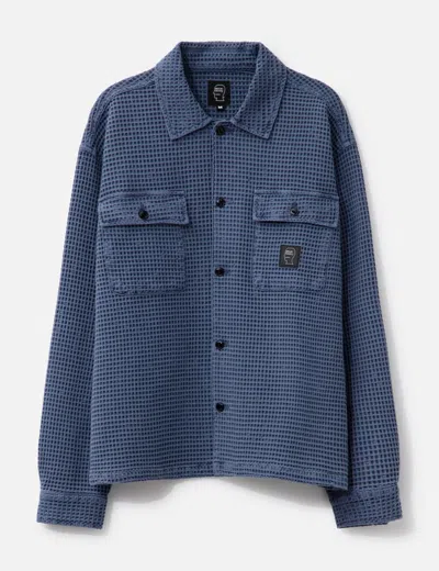 Brain Dead Waffle Button Front Shirt In Blue