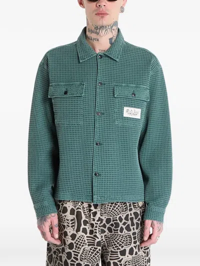 Brain Dead Waffle Button-up Shirt In Green