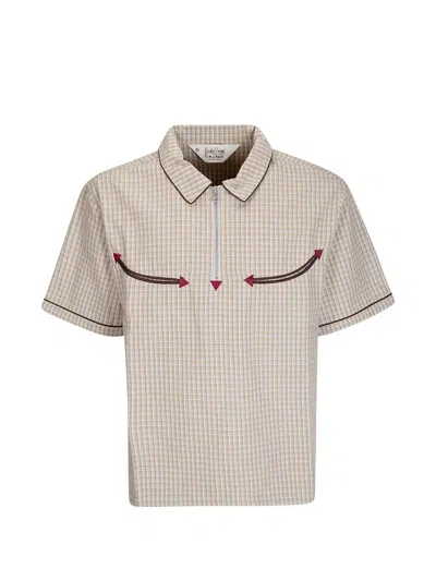 Brain Dead Western Checked Polo Shirt In Neutral