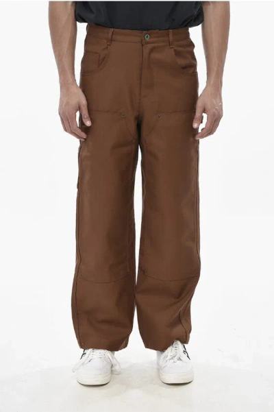 Brain Dead Wool Cargo Pants With Logo Button In Brown