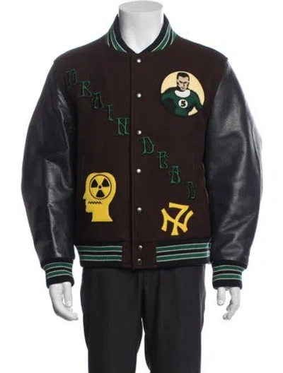 Pre-owned Brain Dead Wool Graphic Print Varsity Jacket In Brown