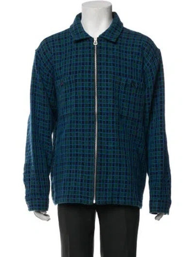 Pre-owned Brain Dead Wool Plaid Print Jacket In Blue