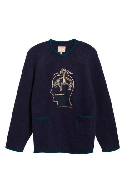 Brain Dead X Brooks Brothers California Logo Embroidered Roll Neck Baby Alpaca Blend Sweater In Blue