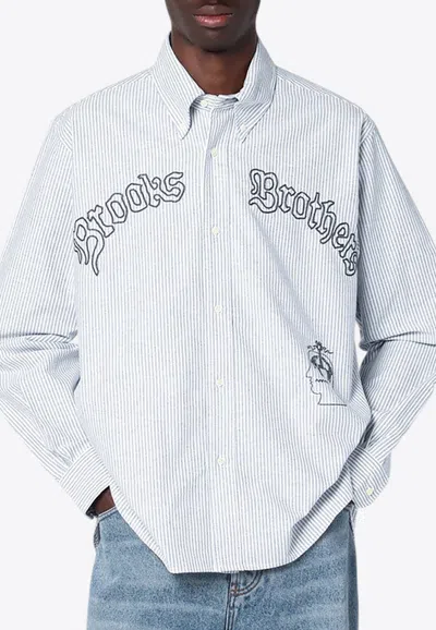 Brain Dead X Brooks Brothers Striped Logo Shirt In Blue