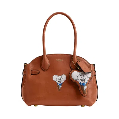 Pre-owned Brain Dead X Coach Burnished Kachi Mouse Empire Carryall 21 With Charm 'amber Brown' | Women's Size