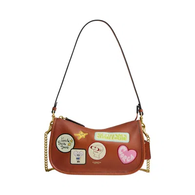 Pre-owned Brain Dead X Coach Burnished Waverly Bag With Patches 'amber Brown' | Women's Size Onesize