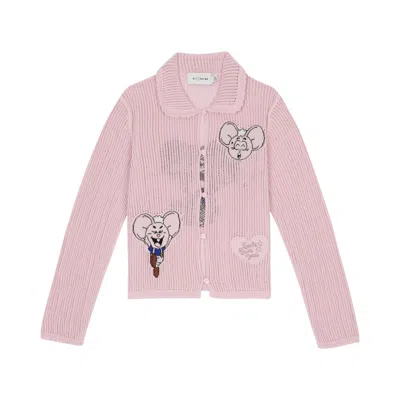 Pre-owned Brain Dead X Coach Intarsia Kachi Mouse Knit Cardigan 'pink' | Women's Size Xs