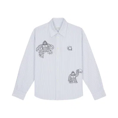 Pre-owned Brain Dead X Coach Long Sleeve Button Up Shirt 'blue Stripe' | Men's Size M