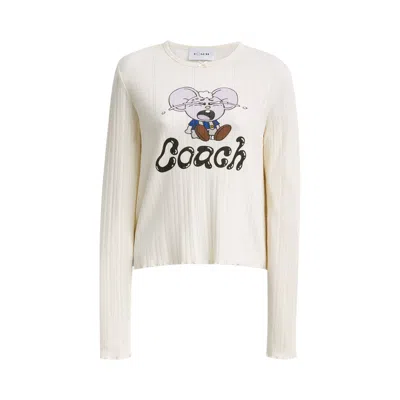 Pre-owned Brain Dead X Coach Long Sleeve Graphic Pointelle Top 'cream' | Women's Size Xs