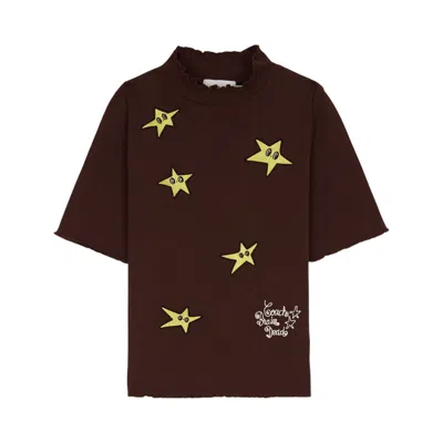 Pre-owned Brain Dead X Coach Pointelle Mockneck Top 'brown' | Women's Size Xs