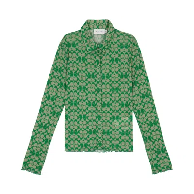 Pre-owned Brain Dead X Coach Printed Mesh Button Up Shirt 'dark Green' | Women's Size S