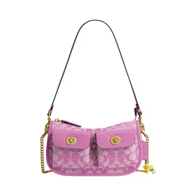 Pre-owned Brain Dead X Coach Signature Jacquard Twin Turnlock Waverly Bag 'fuchsia' | Pink | Women's Size Ones