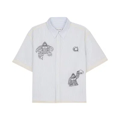 Pre-owned Brain Dead X Coach Striped Camp Shirt 'blue Stripe' | Men's Size Xl