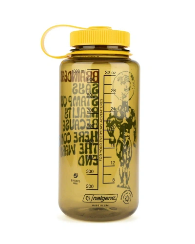 Pre-owned Brain Dead X Hype Brain Dead “stamp Out Reality” Widemouth 32oz Nalgene Bottle In Olive/yellow/blue