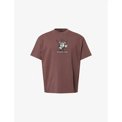 Braindead Mens Berry Time Is Nigh Logo-print Cotton T-shirt In Purple