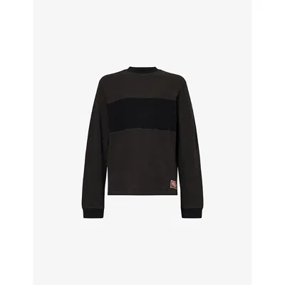 Braindead Mens  Contrast-stripe Waffle-knit Cotton T-shirt In Gray