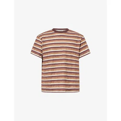 Braindead Mens Coffee Casey Striped Cotton-blend T-shirt In Brown