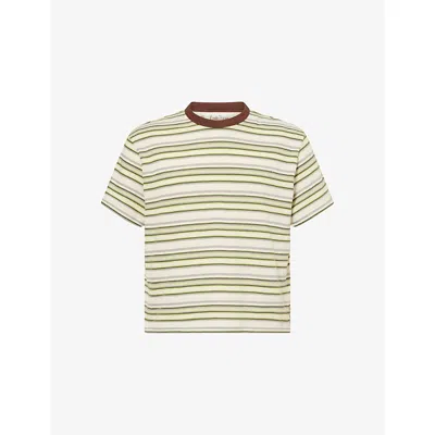 Braindead Mens Green Multi Crew-neck Striped Stretch-cotton T-shirt Xs
