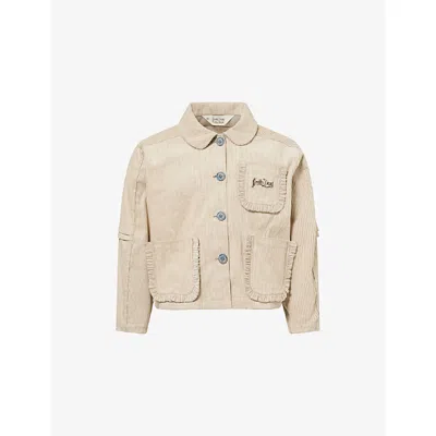 Braindead Mens Natural Logo-embroidered Boxy-fit Cotton-corduroy Jacket Xl In Neutral