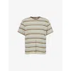 Braindead Mens Olive Multi Toni Stripe Crewneck Cotton-blend T-shirt In Neutral