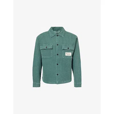 Braindead Mens Pine Waffle-knit Button-front Cotton Shirt Xl In Green