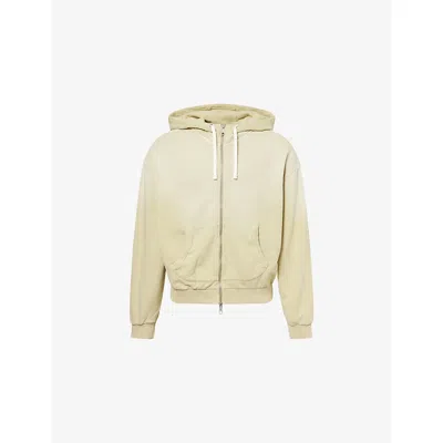 Braindead Mens Sand Padded-elbow Zip-up Cotton Hoody