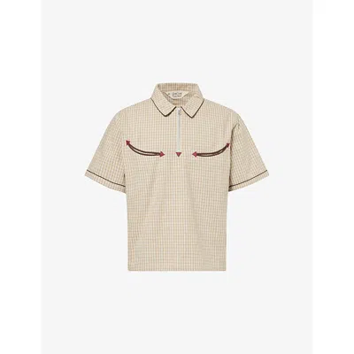 Braindead Mens Taupe Western Quarter-zip Cotton Shirt In Brown