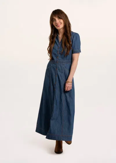 Brakeburn Apple Short Sleeve Maxi Denim Dress In Blue