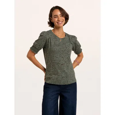 Brakeburn Barbe Shirred Short Sleeve Jersey Top In Green