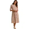 Brakeburn Beech 3/4 Sleeve Waist Tie Midi Dress In White