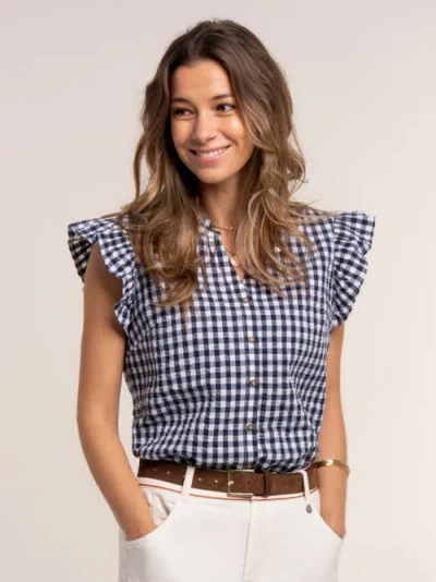 Brakeburn Bia Gingham Flutter Sleeve Blouse In Blue