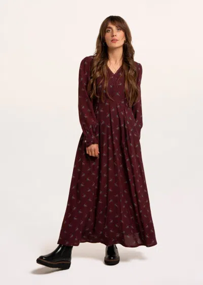 Brakeburn Chestnut V-neck Long Sleeve Maxi Dress In Plum