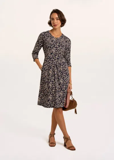 Brakeburn Freya 3/4 Sleeve Knee Length Dress In Navy