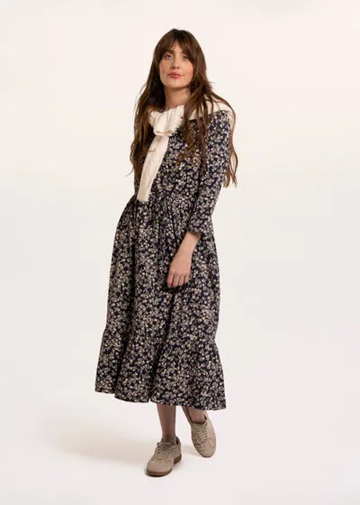 Brakeburn Grace Long Sleeve V-neck Dress In Navy