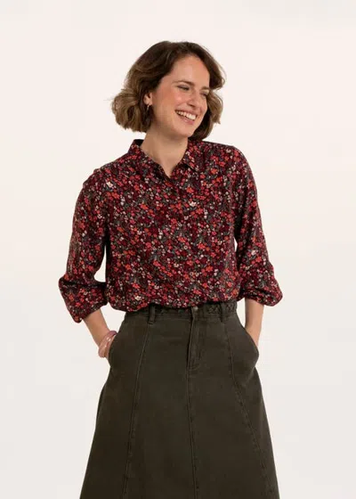 Brakeburn Jaya Floral Print Long Sleeve Shirt In Burgundy