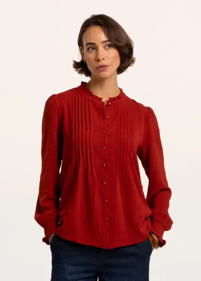 Brakeburn Lea Pintuck Pleated Long Sleeve Blouse In Red