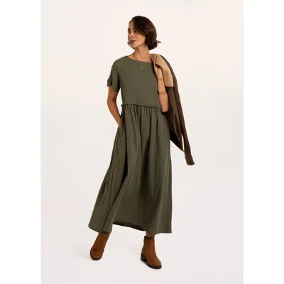 Brakeburn Perla Crinkle Check Maxi Dress In Khaki