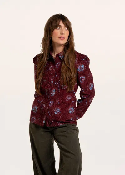 Brakeburn Rania Cord Paisley Print Shirt In Burgundy
