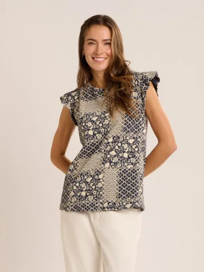 Brakeburn Salinas Frill Sleeve Printed Blouse In Blue