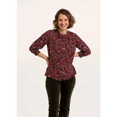 Brakeburn Sara Button Down Printed Blouse In Burgundy