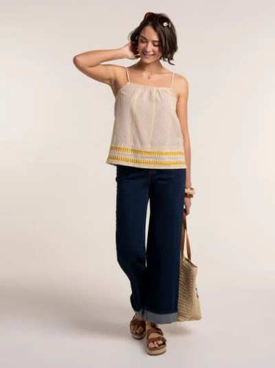 Brakeburn Square Neck Striped Camisole Top In White