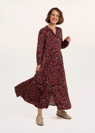 Brakeburn Ula Long Sleeve Mandarin Collar Dress In Burgundy