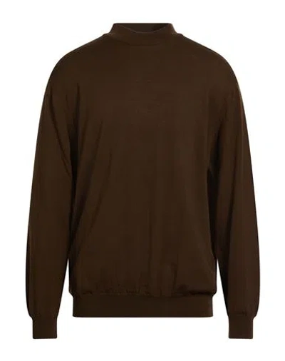Bramante Man Turtleneck Dark Brown Size 46 Merino Wool In Burgundy