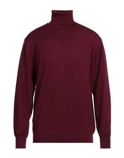 Bramante Man Turtleneck Plum Size 44 Virgin Wool In Red