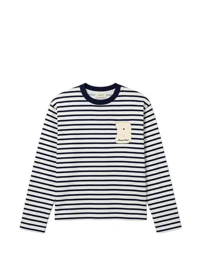 Bram's Fruit Varsity Logo-patch Striped T-shirt In Gray