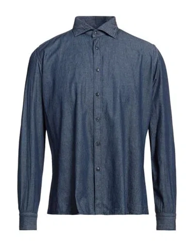 Brancaccio Man Denim Shirt Blue Size 17 Cotton