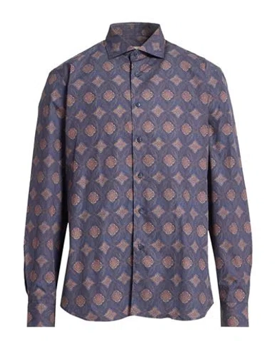 Brancaccio Man Shirt Navy Size 16 ½ Cotton In Blue